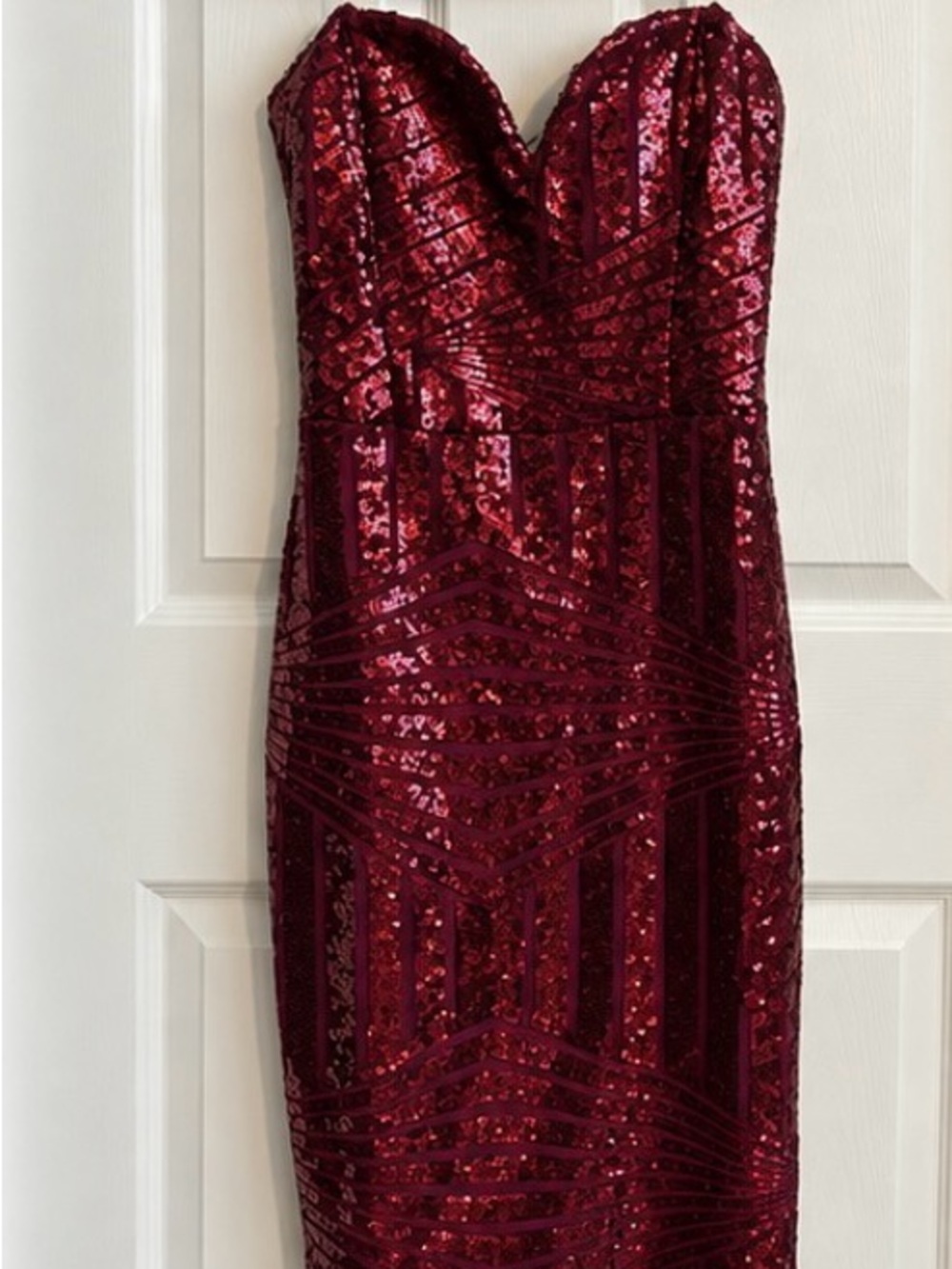 Charlotte Russe Strapless Burgundy Sequin Midi Dress